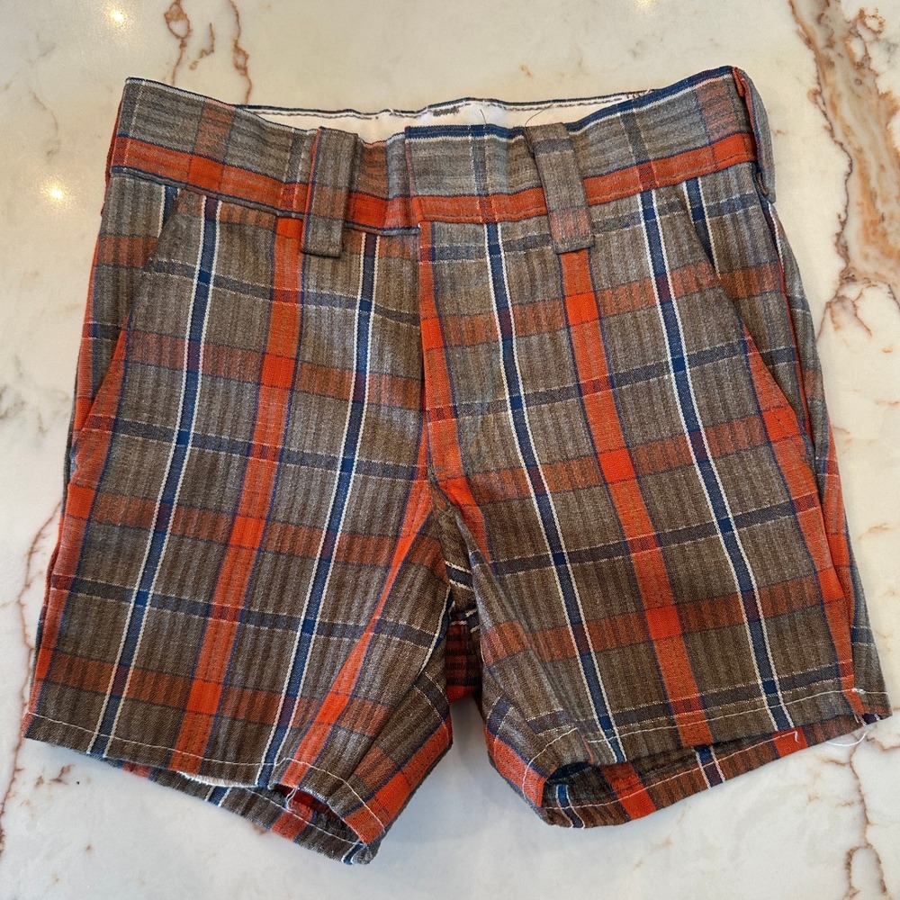 Wrangler Plaid Shorts Vintage‎ Style Western Wear Orange Blue Brown Talon Size 8
